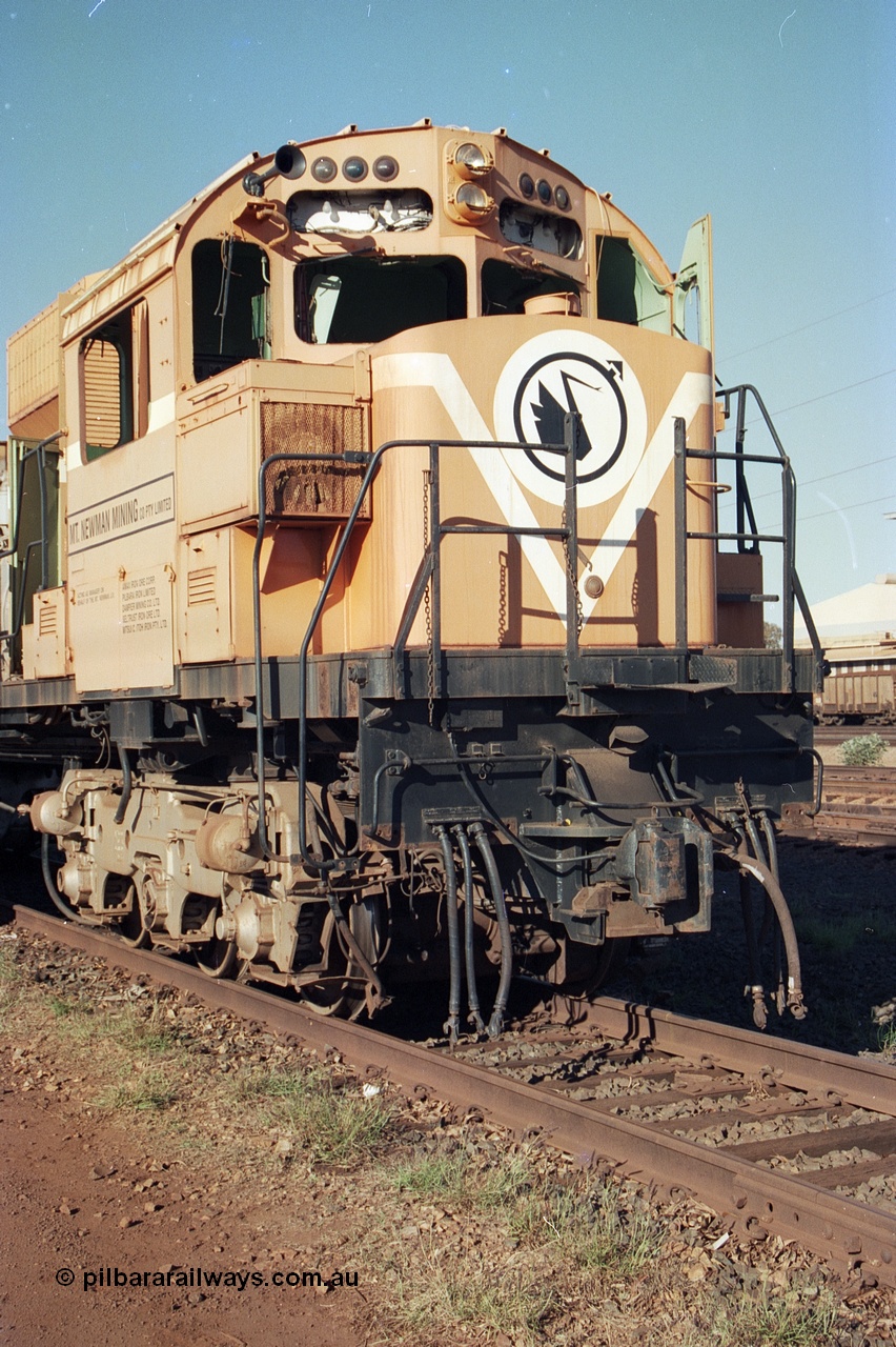 240-10
Nelson Point, retired Mt Newman Mining Comeng NSW built ALCo M636 unit 5499 serial C6096-4 sits awaiting its engine removal prior to being sent by road to Rail Heritage WA's Museum at Bassendean, Perth for preservation. 25th June 2002.
Keywords: 5499;Comeng-NSW;MLW-ALCo;M636;C6096-4;