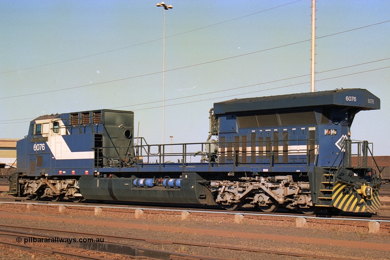 242-10
Nelson Point, Loco Overhaul Shop, General Electric built AC6000 locomotive 6076 'Mt Goldsworthy' serial 51068 with engine and alternator removed. May 2002.
Keywords: 6076;GE;AC6000;51068;