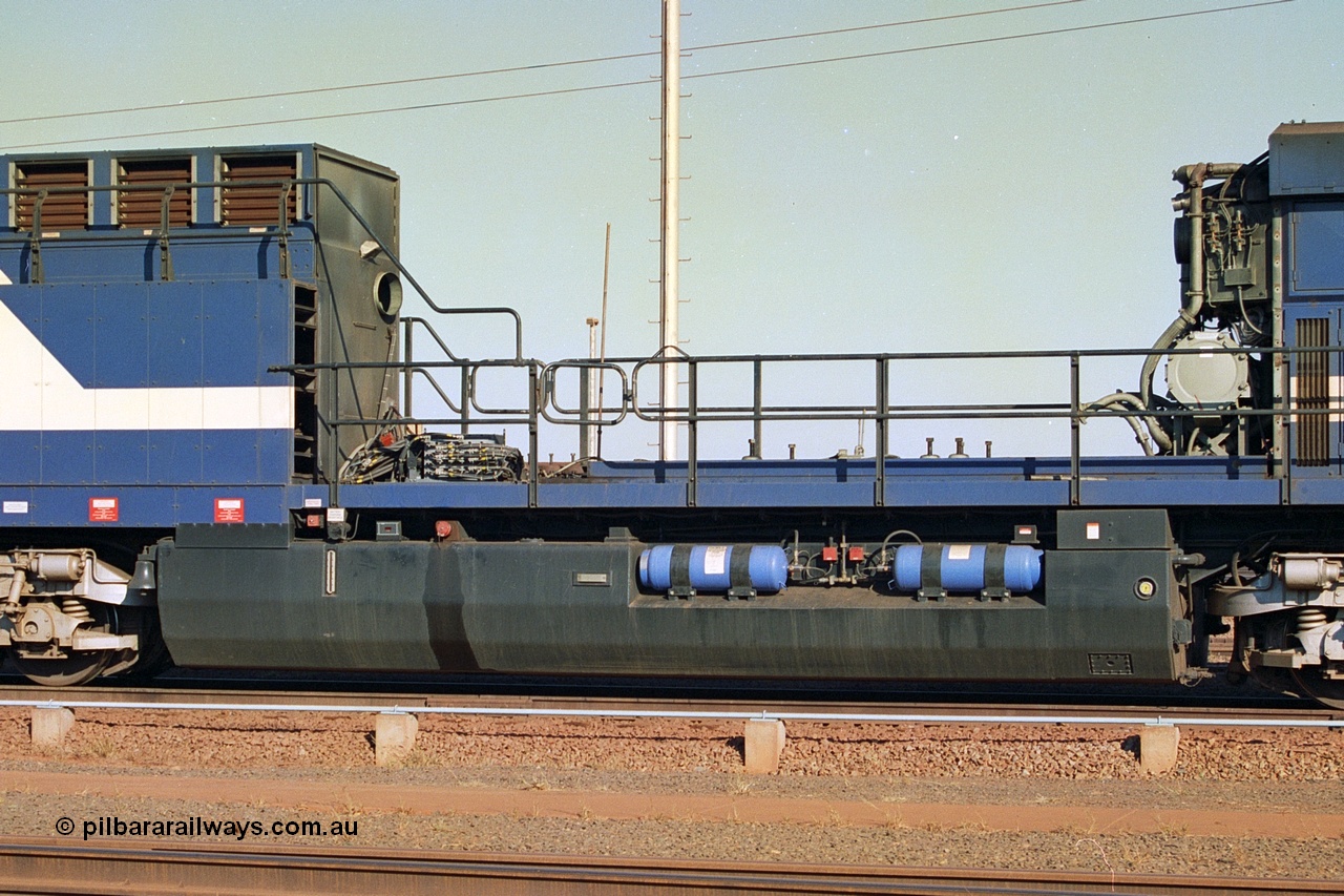 242-17
Nelson Point, Loco Overhaul Shop, General Electric built AC6000 locomotive 6076 'Mt Goldsworthy' serial 51068 with engine and alternator removed. May 2002.
Keywords: 6076;GE;AC6000;51068;