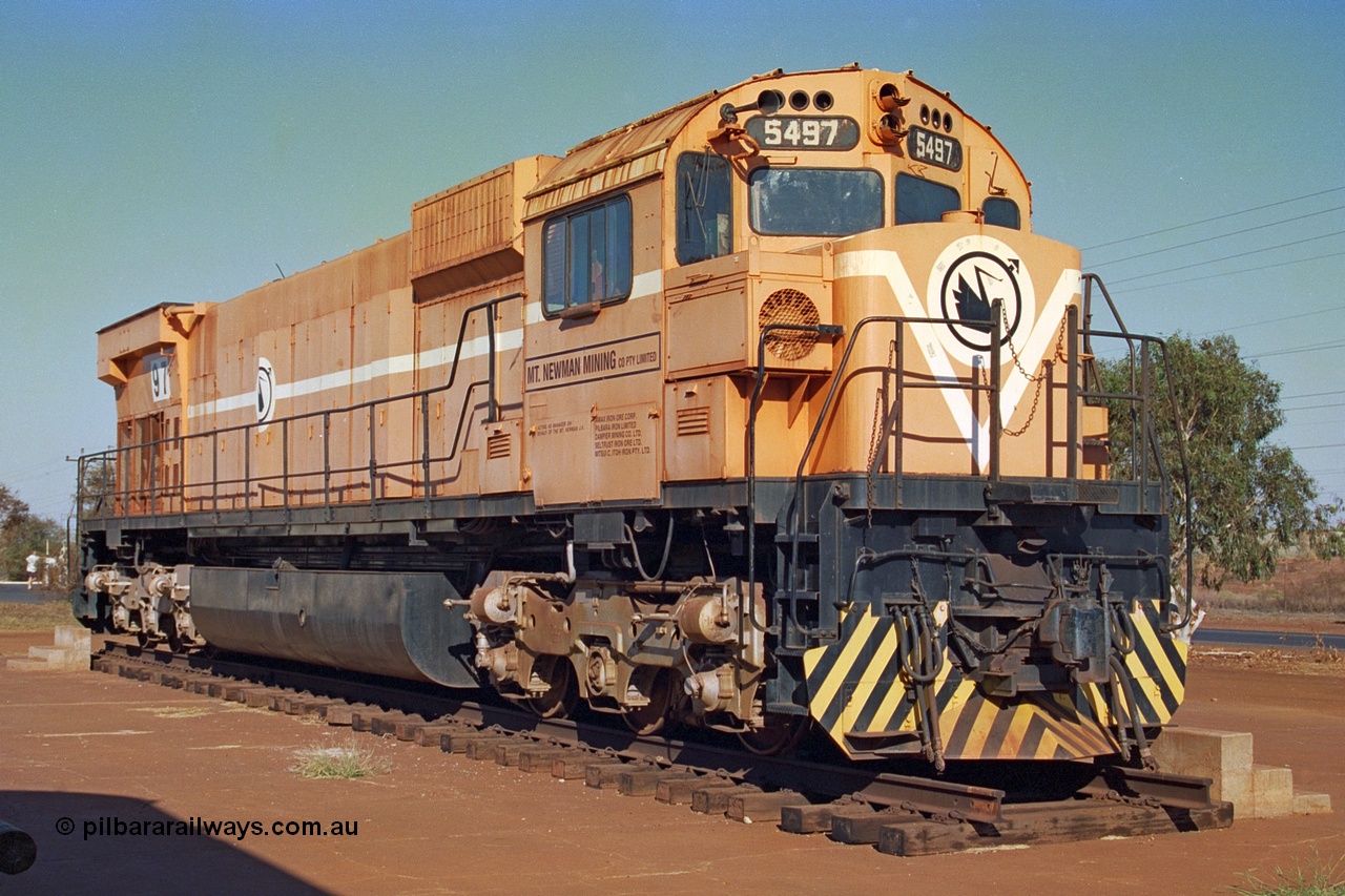 242-20
Port Hedland, Don Rhodes Mining Museum, preserved Mt Newman Mining Comeng NSW built ALCo M636 unit 5497 serial C6096-2 stands in the afternoon sunlight.
Keywords: 5497;Comeng-NSW;MLW-ALCo;M636;C6096-2;