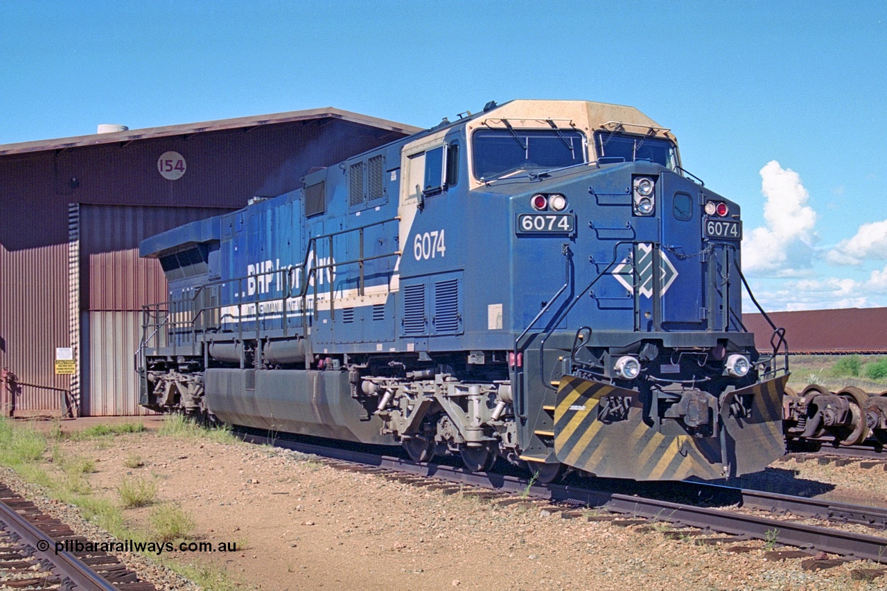 251-19
Nelson Point wheel lathe, BHP's General Electric built AC6000 model 6074 serial 51066 and yet to be named idles away outside the shop. 22nd April 2000.
Keywords: 6074;GE;AC6000;51066;