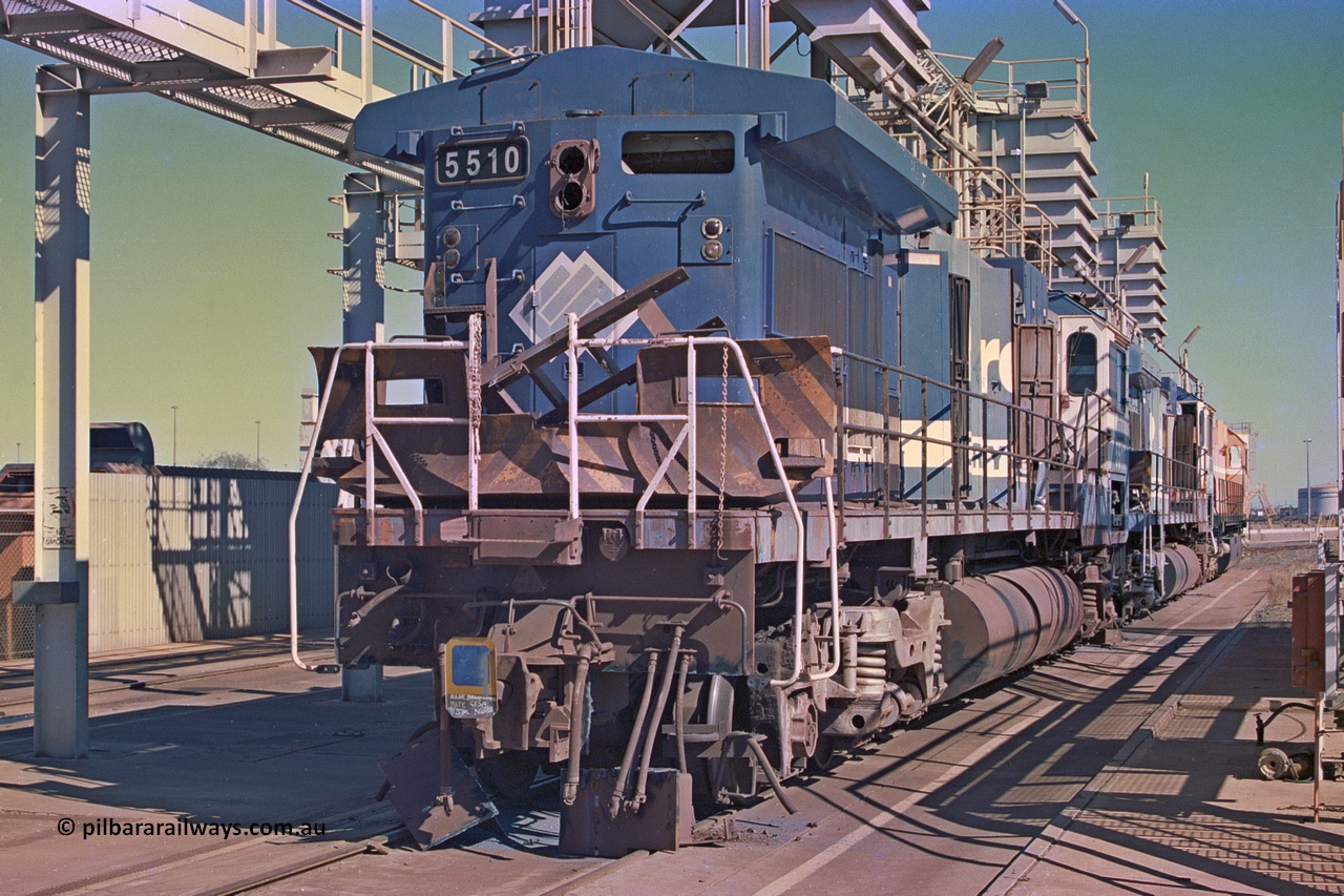 258-13
Nelson Point, old Loco Prep and C36-7M units 5510 and 5506 are being prepped for scrapping. ALCo 5499 is in front. Note the Dash 8 style radiator that is fitted to 5510. May 2002.
Keywords: 5510;Goninan;GE;C36-7M;4839-07/87-075;rebuild;AE-Goodwin;ALCO;C636;5458;G6027-2;