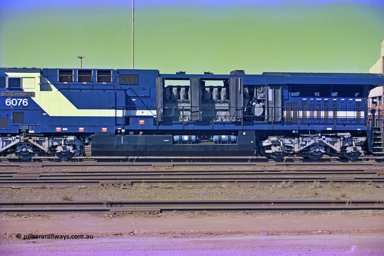 258-28
Nelson Point, Loco Overhaul Shop, General Electric built AC6000 locomotive 6076 'Mt Goldsworthy' serial 51068. Early May 2002.
Keywords: 6076;GE;AC6000;51068;