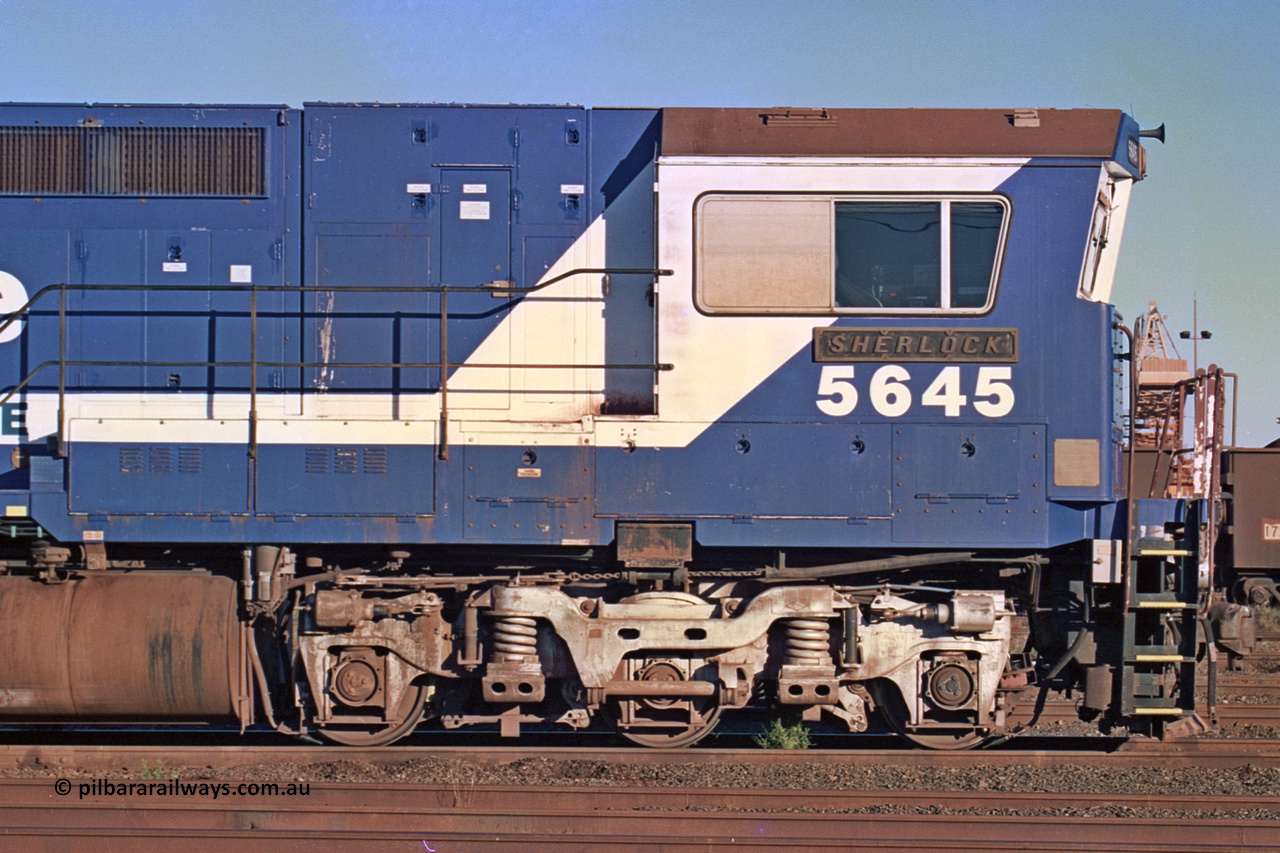 258-36
Nelson Point, Loco Overhaul Shop, Goninan WA rebuild CM40-8M unit 5645 'Sherlock' serial number 8281-11/93-134. Early May 2002.
Keywords: 5645;Goninan;GE;CM40-8M;8281-11/92-134;rebuild;AE-Goodwin;ALCo;M636C;5475;G6047-7;