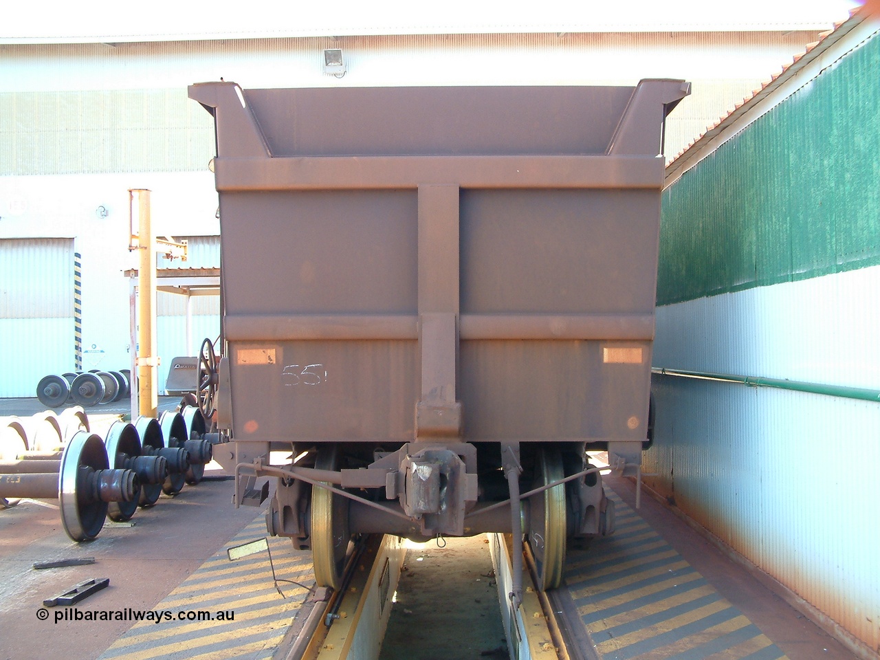 040412 144343
Nelson Point, Comeng WA built ore waggon handbrake end view. 12th April 2004.
Keywords: Comeng-WA;BHP-ore-waggon;