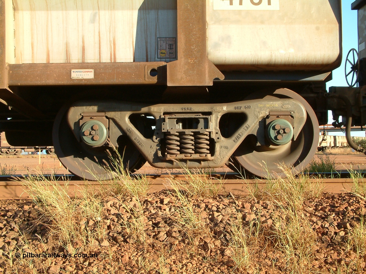 040413 165902
Nelson Point, ore waggon bogie, Bradken cast SSRC bogie which stands for Super Service Ride Control.
