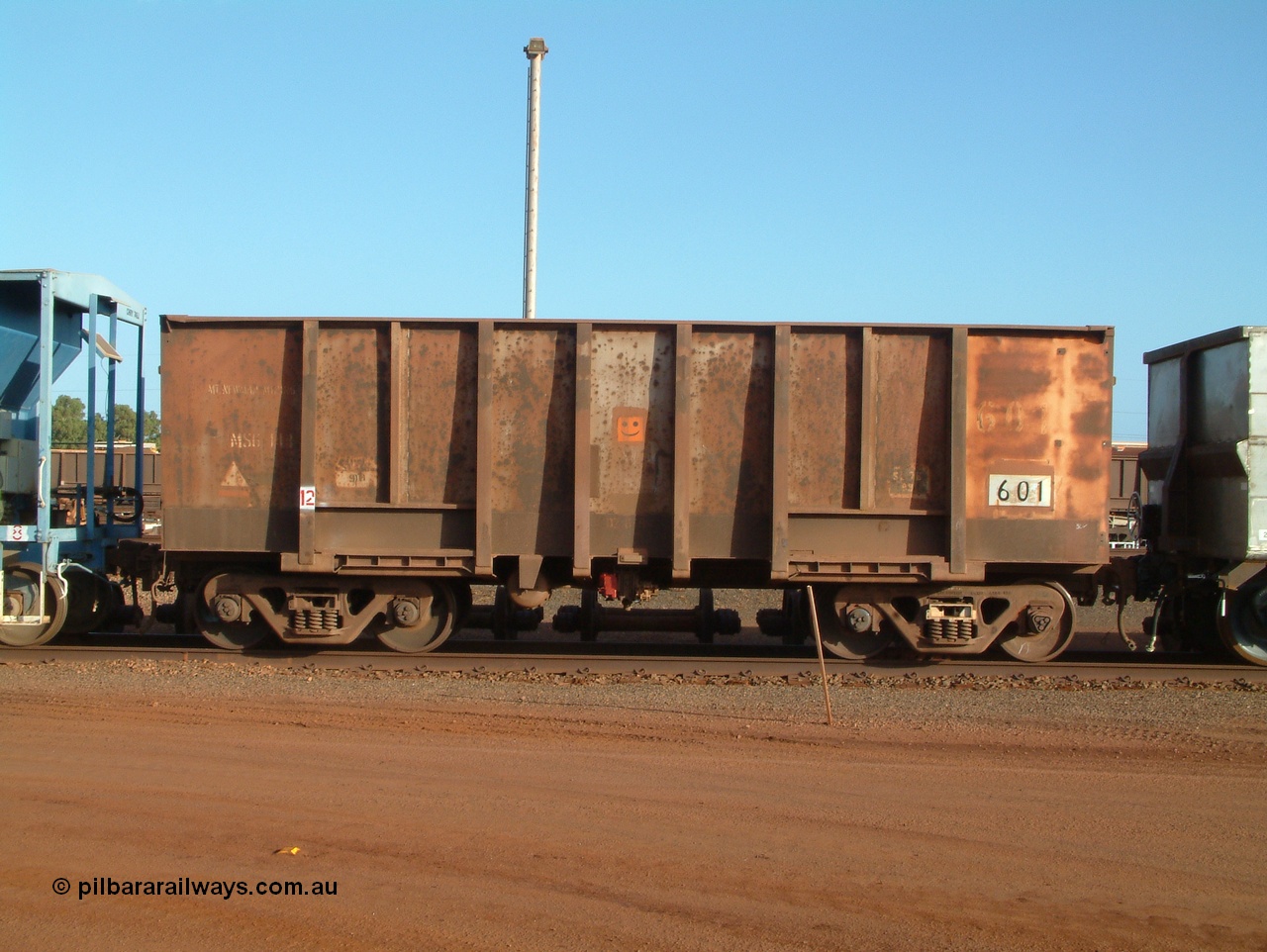 041225 064721
Nelson Point Ore Car Repair Shop, original Magor USA built ore waggon 601, known as the 'Oro's', one of 144 built in 1963 and bought by the Mt Newman partners in 1968 from the Oroville Dam construction in California. 25th December 2004.
Keywords: 601;Magor-USA;BHP-ore-waggon;