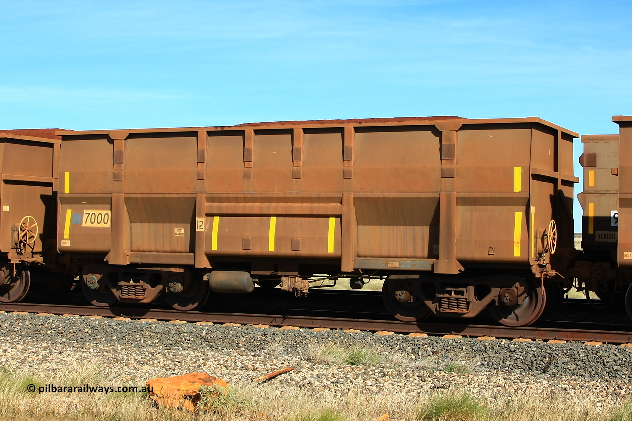 110620 2020r
Walla Siding, empty BHP ore waggon 7000, a Goninan WA build of the Golynx design from April 2008. 20th of June 2011.
Keywords: 7000;Goninan-WA;Golynx;BHP-ore-waggon;