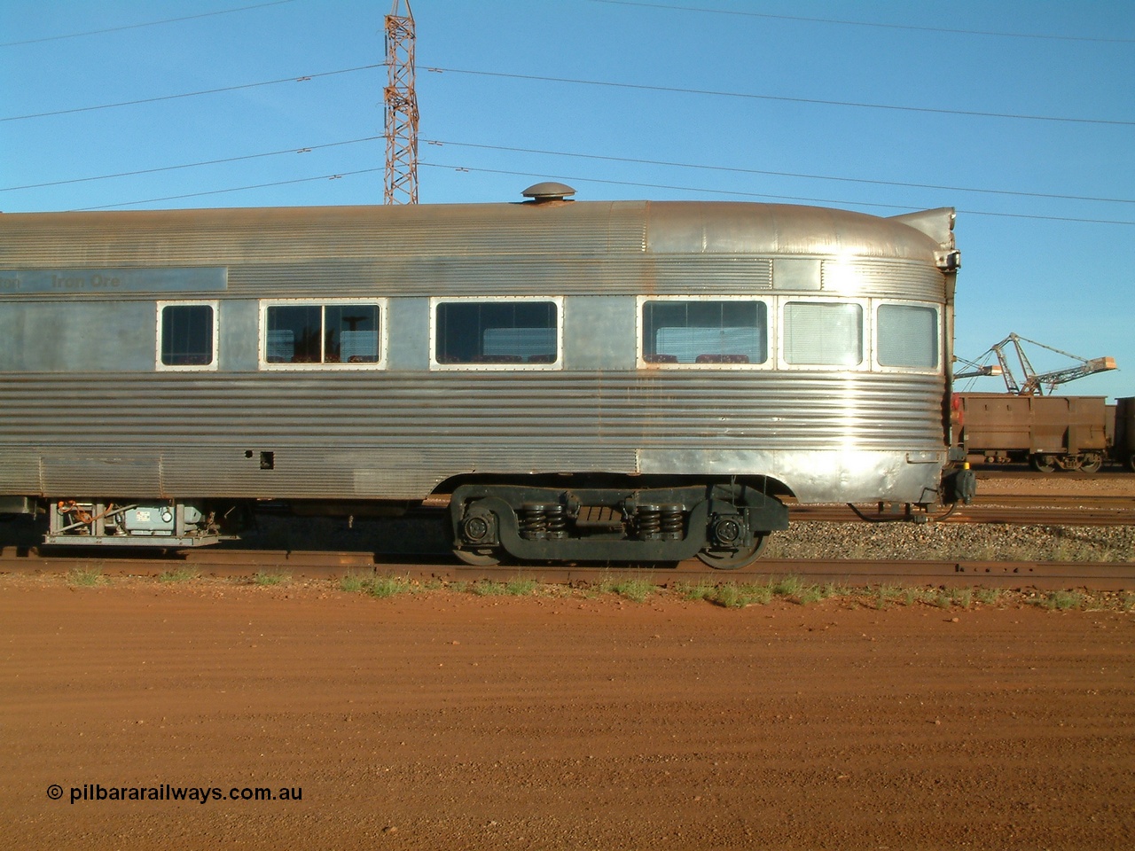 040616 162210
Nelson Point, the Sundowner coach, originally built by E. G. Budd in 1939 numbered 301 as the Silver Star as a diner-parlour-observation coach on the Chicago, Burlington and Quincy Railroad's General Pershing Zephyr train from the 1930s and 1940s. Donated to Mt Newman Mining Co. by AMAX an original joint venture partner to commemorate the projects first 100 million tonnes of iron ore railed between Mount Whaleback mine and the Port Hedland port.
Keywords: Silver-Star;EG-Budd;Sundowner;General-Pershing-Zephyr;301;