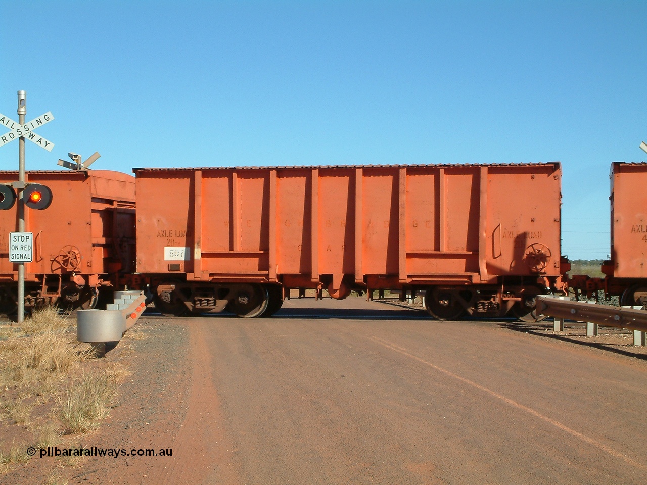 040806 091212
Goldsworthy Junction, weighbridge test waggon 507, originally built by Magor USA and ex Oroville Dam, converted by Mt Newman Mining into a 20 ton axle load test waggon.
