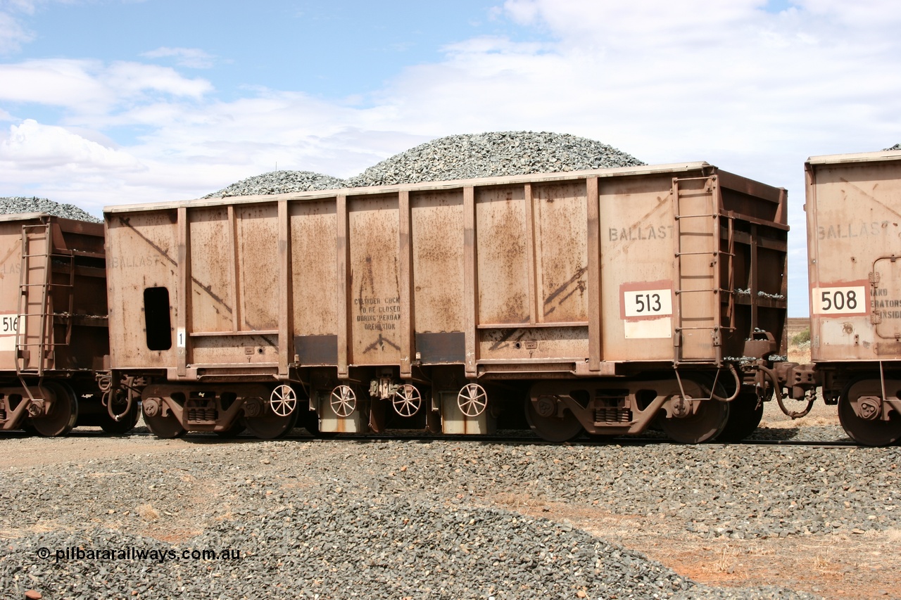 050421 1387
Quarry 8, Magor USA built ballast waggon 513, originally built in 1963 for the Oroville Dam project, before coming to BHP second hand as a ballast waggon in January 1968.
Keywords: Magor-USA;BHP-ballast-waggon;