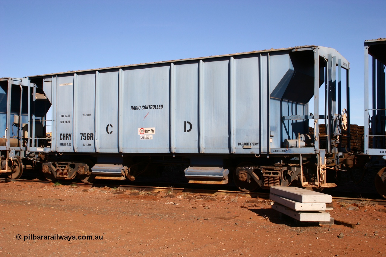 050518 2112
Flash Butt yard, CFCLA hire ballast waggon CHRY type CHRY 756.
Keywords: CHRY-type;CHRY756;CFCLA;CRDX-type;BHP-ballast-waggon;