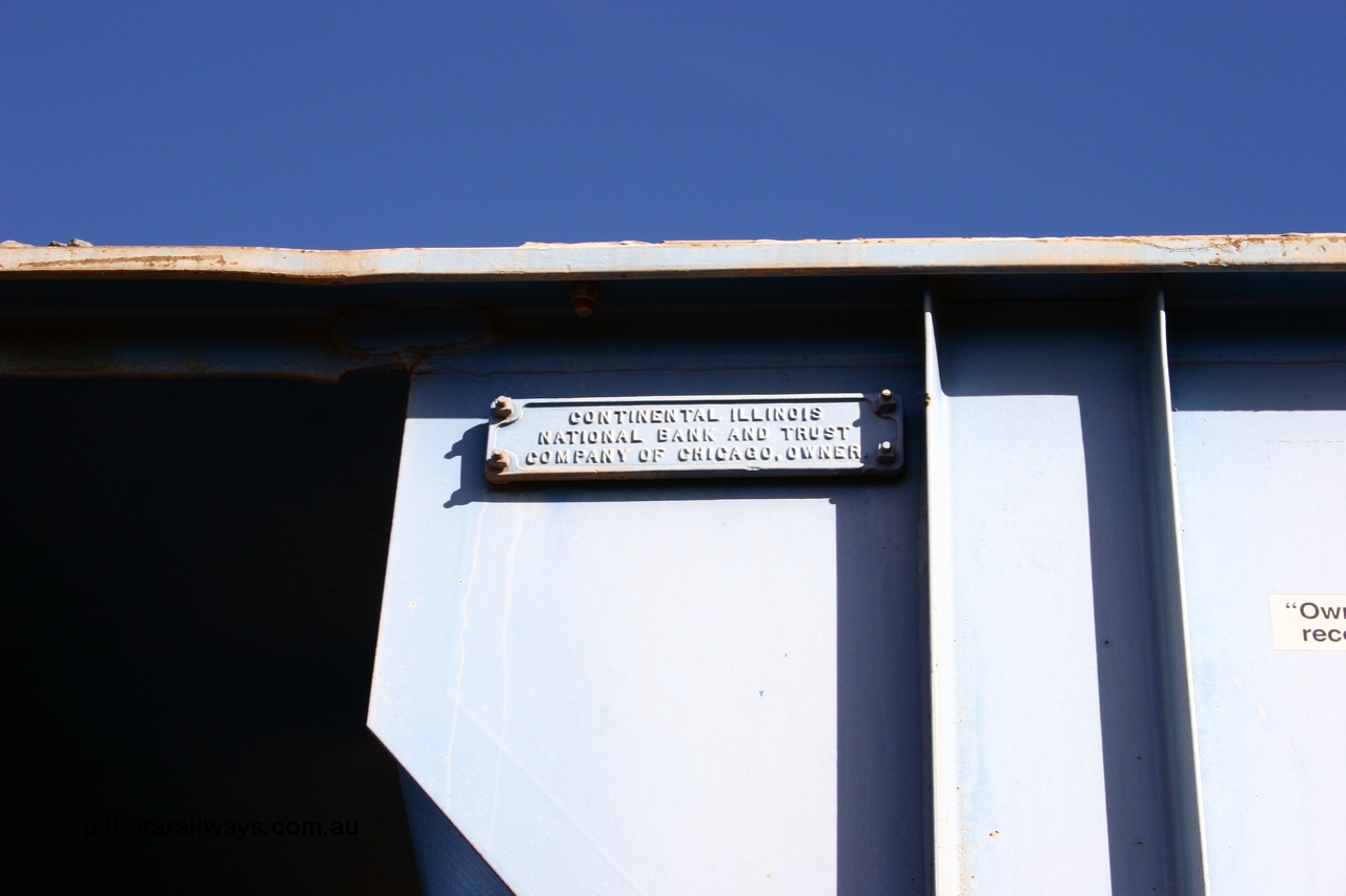 050518 2124
Flash Butt yard, CFCLA hire ballast waggon CHRY type CHRY 750, shows ownership plaque.
Keywords: CHRY-type;CHRY750;CFCLA;CRDX-type;BHP-ballast-waggon;