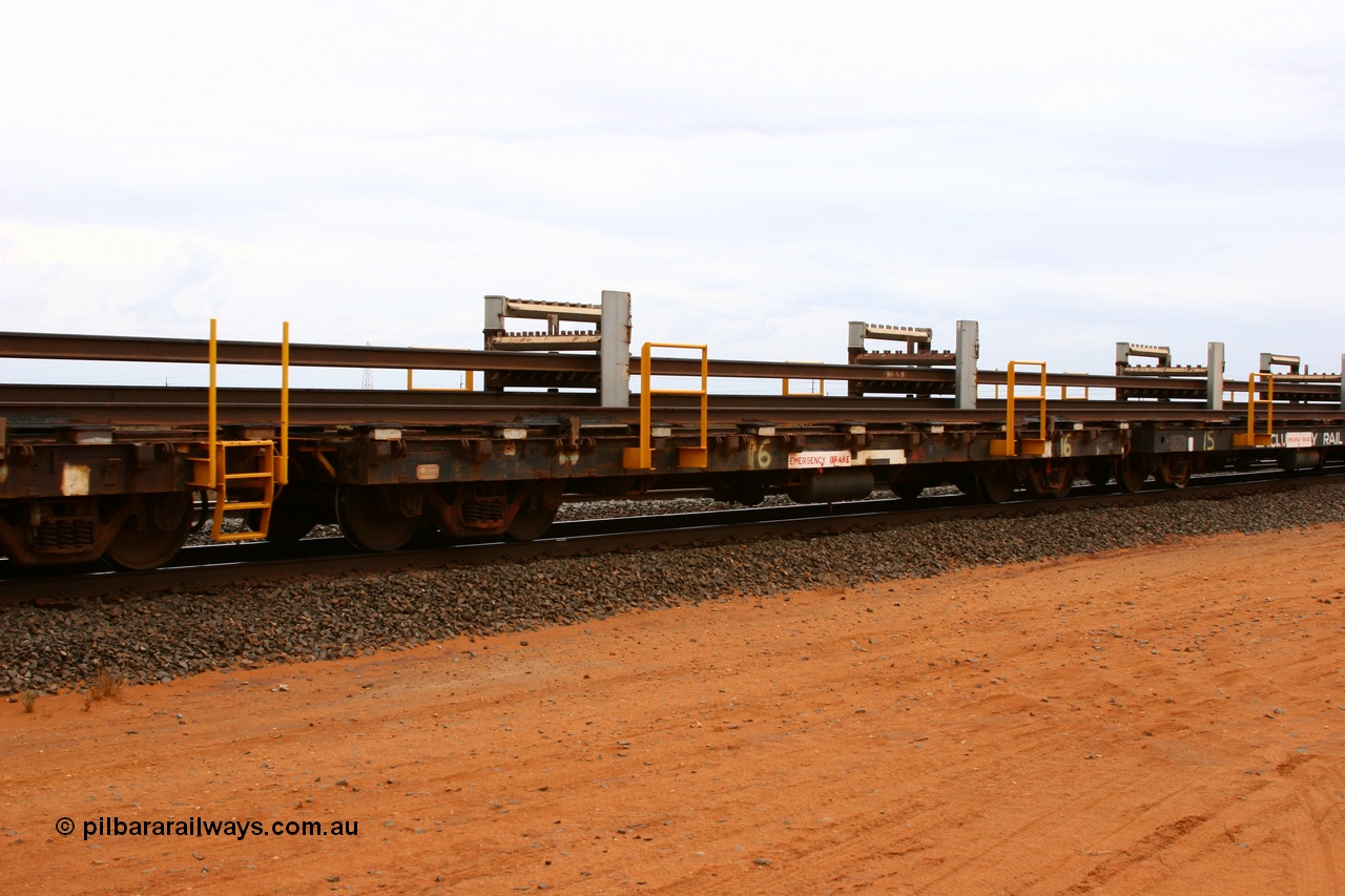 050522 2726
Goldsworthy Junction, rail recovery and transport train flat waggon #16, 6009 built by Scotts of Ipswich Qld in September 1970.
Keywords: Scotts-Qld;BHP-rail-train;