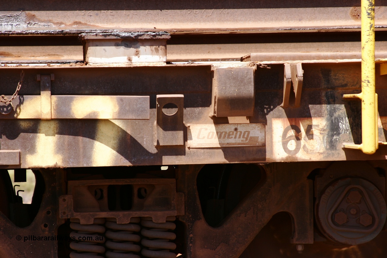 051001 5697
Boodarie, the Steel Train or rail recovery and transport train, flat waggon #17, 6016, builders plate, a Comeng WA built flat waggon from 1971.
Keywords: Comeng-WA;BHP-rail-train;
