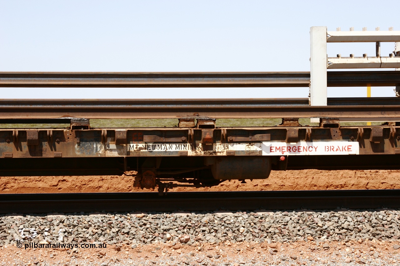 051001 5699
Boodarie, the Steel Train or rail recovery and transport train, flat waggon #18, 6012, detail of tare and gross with original G506012 number visible, a Scotts of Ipswich Qld built flat waggon from September 1970.
Keywords: Scotts-Qld;BHP-rail-train;
