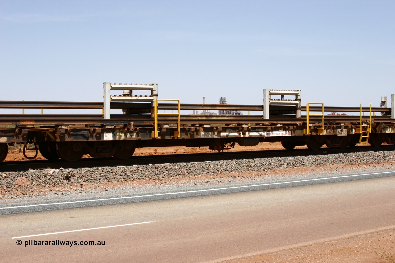 051001 5701
Boodarie, the Steel Train or rail recovery and transport train, flat waggon #19, 6013, a Scotts of Ipswich Qld built flat waggon from September 1970.
Keywords: Scotts-Qld;BHP-rail-train;
