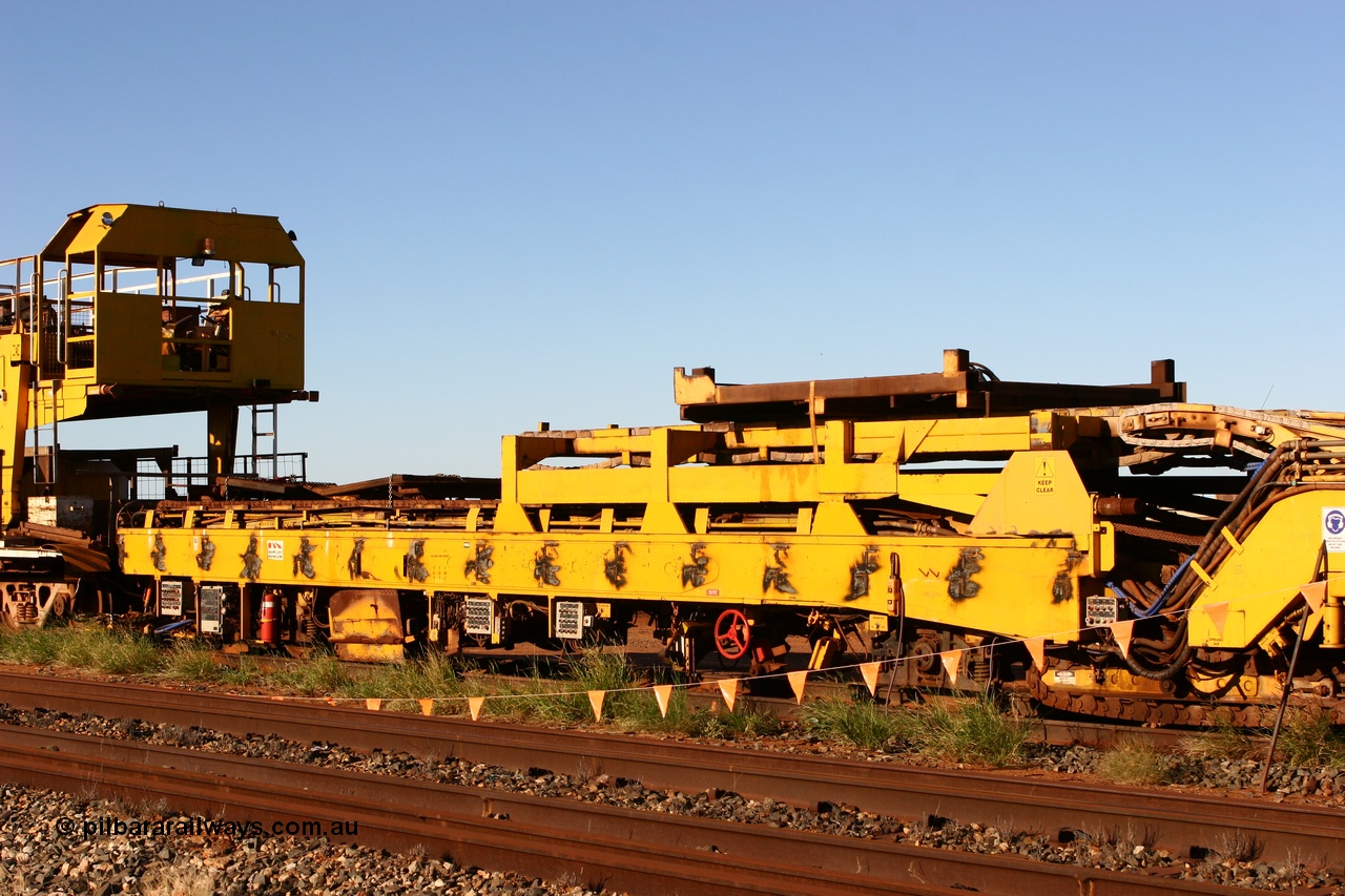 060429 3723
Flash Butt yard, view of Harsco 'Pony' track resleeping and relaying machine. Originally owned by Barclay Mowlem.
Keywords: Harsco;Pony-Track-Relayer;