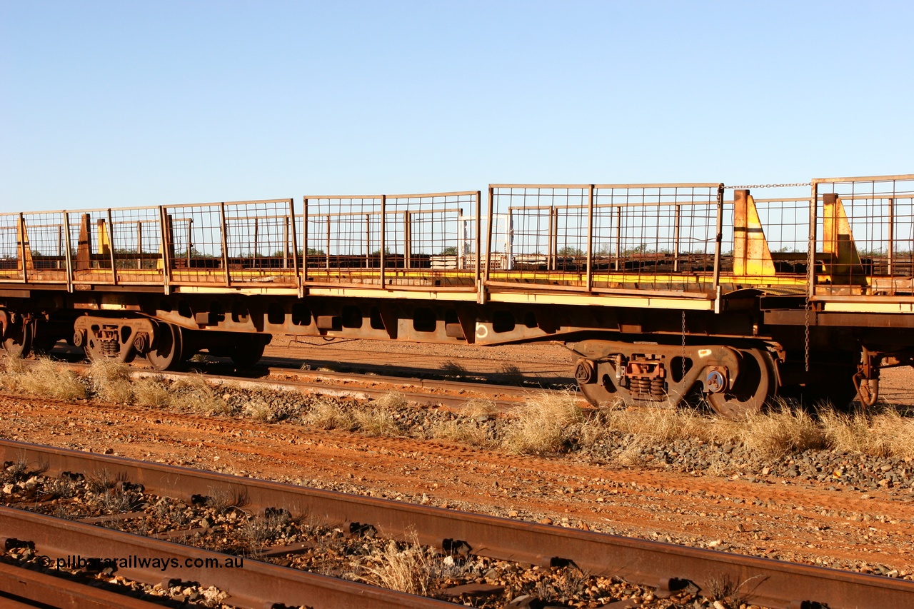 060429 3735
Flash Butt yard, Pony re-laying waggon, 6002 originally built for Goldsworthy Mining as one of a batch of six with a 55 tonne rating by Tomlinson Steel in 1966 of which three were sold to Mt Newman Mining in 1967 and numbered 6001-6003.
Keywords: BHP-pony-waggon;Tomlinson-Steel-WA;GML;