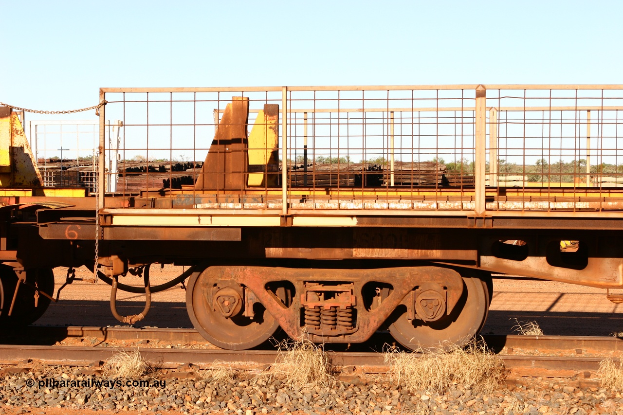 060429 3739
Flash Butt yard, Pony re-laying waggon, 6001 originally built for Goldsworthy Mining as one of a batch of six with a 55 tonne rating by Tomlinson Steel in 1966 of which three were sold to Mt Newman Mining in 1967 and numbered 6001-6003.
Keywords: BHP-pony-waggon;Tomlinson-Steel-WA;GML;