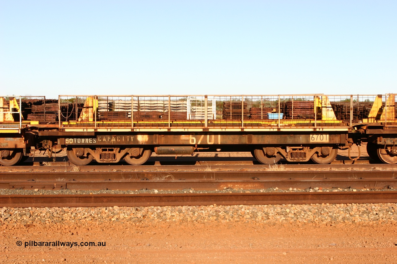 060429 3752
Flash Butt yard, Pony re-laying waggon 6702 is a heavily cut down and modified Magor USA ore waggon done by Mt Newman Mining workshops, converted to a 50 tonne flat waggon.
Keywords: BHP-pony-waggon;Magor-USA;Mt-Newman-Mining-WS;