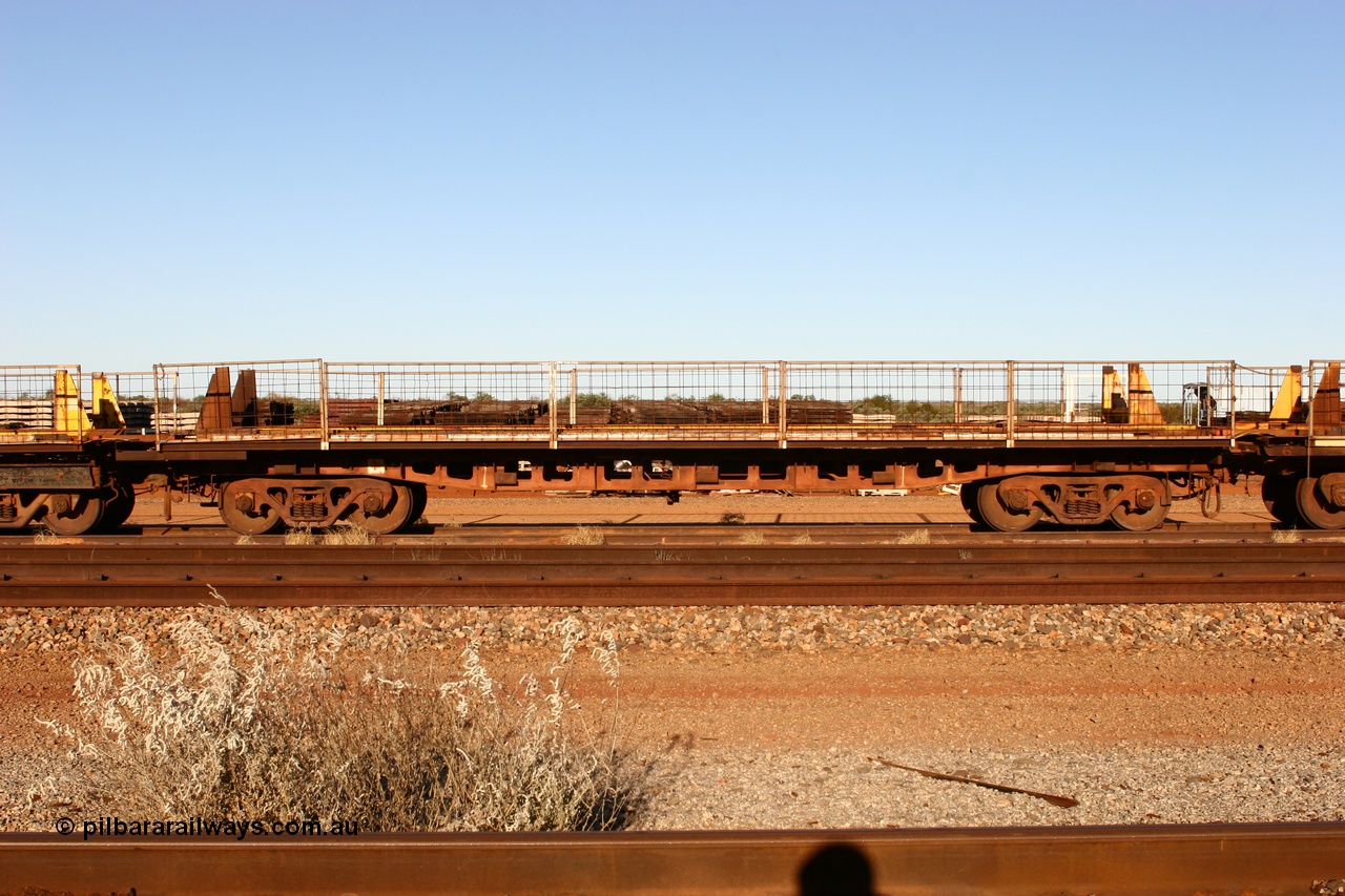 060429 3754
Flash Butt yard, Pony re-laying waggon, originally built for Goldsworthy Mining as one of a batch of six with a 55 tonne rating by Tomlinson Steel in 1966.
Keywords: BHP-pony-waggon;Tomlinson-Steel-WA;GML;