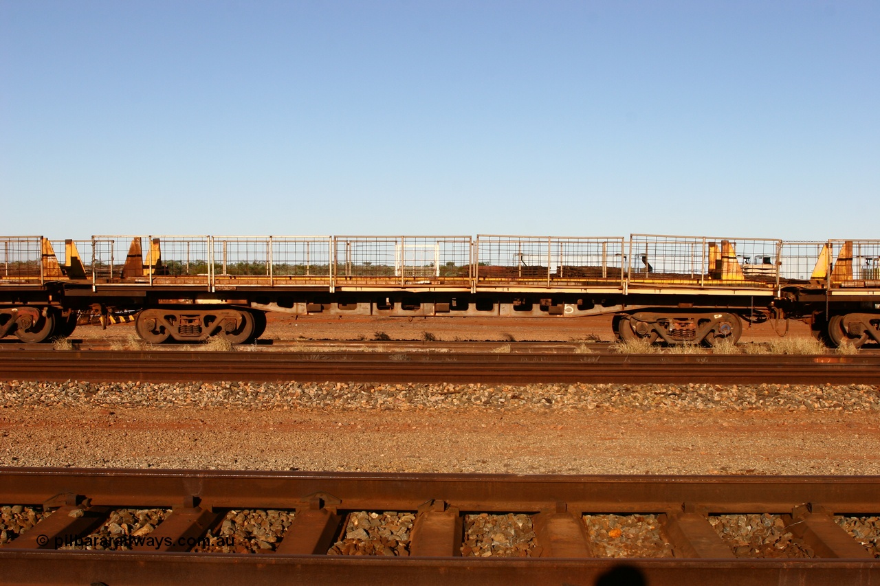 060429 3757
Flash Butt yard, Pony re-laying waggon, 6002 originally built for Goldsworthy Mining as one of a batch of six with a 55 tonne rating by Tomlinson Steel in 1966 of which three were sold to Mt Newman Mining in 1967 and numbered 6001-6003.
Keywords: BHP-pony-waggon;Tomlinson-Steel-WA;GML;