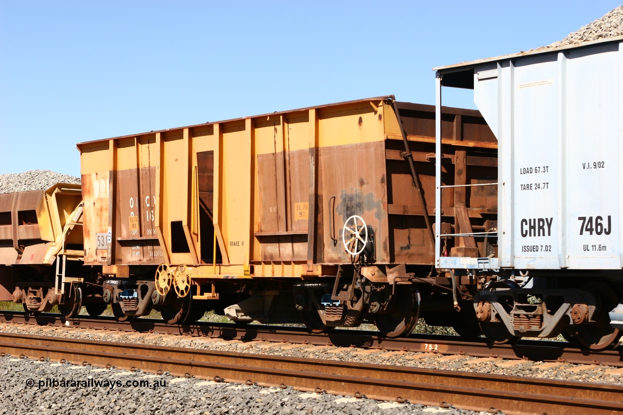 060501 3892
Tabba Siding, ballast plough waggon converted from Magor USA built Oroville ore waggon 538, still visible is the ODCX 82160 number from original service building the Oroville Dam.
Keywords: Magor-USA;BHP-ballast-waggon;Mt-Newman-Mining-WS;