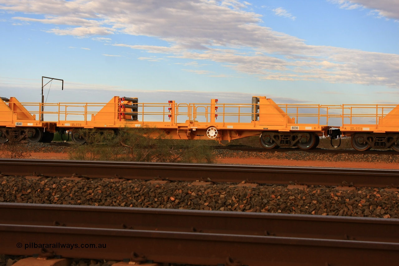 100717 0662
Flash Butt yard, new rail stock carrier waggon 6036, built by Gemco Rail in late 2009-10 with Barber bogies.
Keywords: Gemco-Rail-WA;BHP-rail-train;