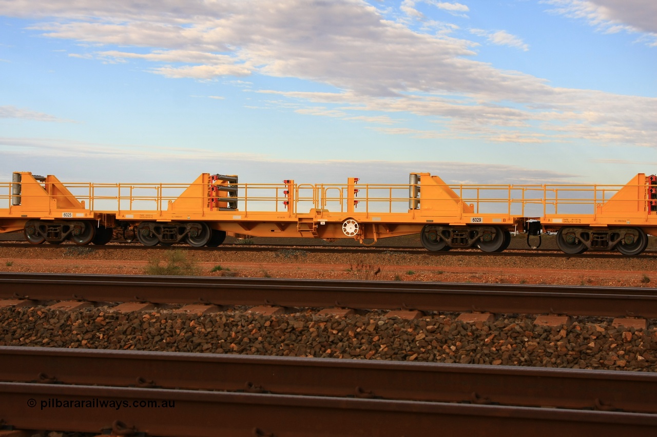 100717 0670
Flash Butt yard, new rail stock carrier waggon 6029, built by Gemco Rail in late 2009-10 with Barber bogies.
Keywords: Gemco-Rail-WA;BHP-rail-train;