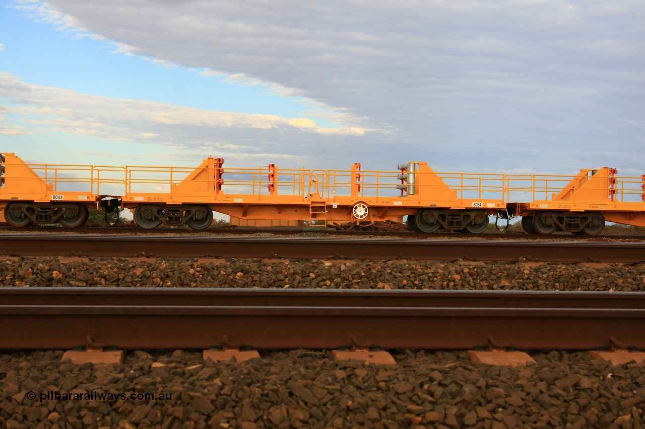 100717 0674
Flash Butt yard, new rail stock carrier waggon 6034, built by Gemco Rail in late 2009-10 with Barber bogies.
Keywords: Gemco-Rail-WA;BHP-rail-train;