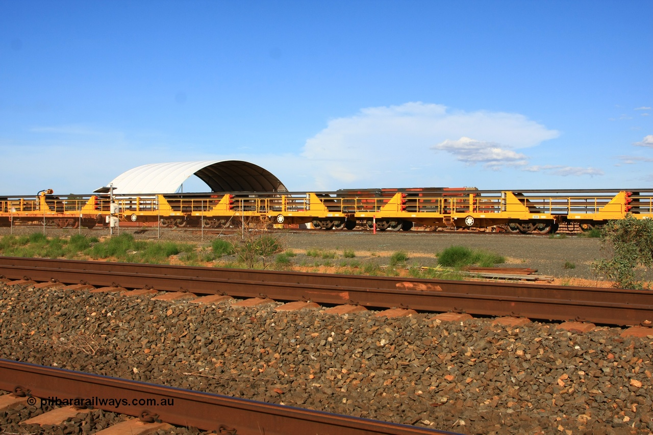 110208 9446
Flash Butt yard, new rail stock carrier waggons 6038 and 6031 loaded with strings of rail, built by Gemco Rail in late 2009-10.
Keywords: BHP-rail-train;Gemco-Rail-WA;
