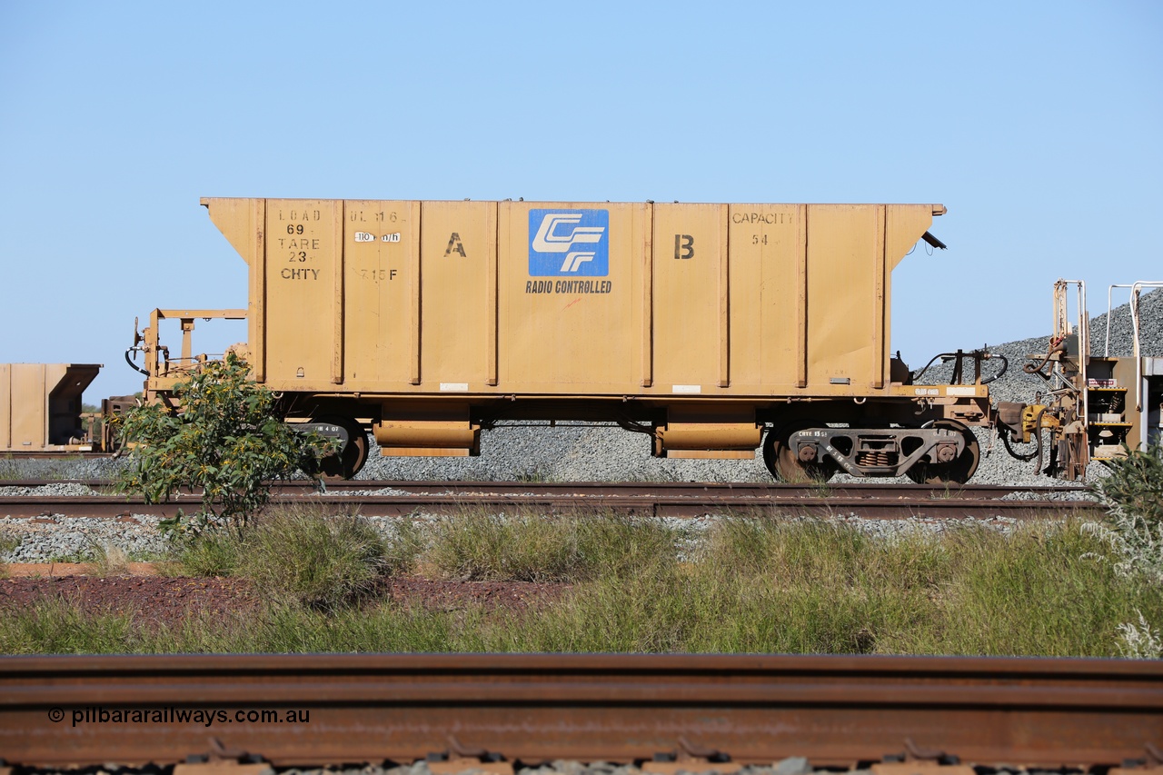130720 1437
Flash Butt yard, CFCLA ballast waggon CHTY class CHTY 715, modified from a similar CHQY class with the end framing removed.
Keywords: CFCLA;BHP-ballast-waggon;CHTY-type;CHQY-type;CHTY715;
