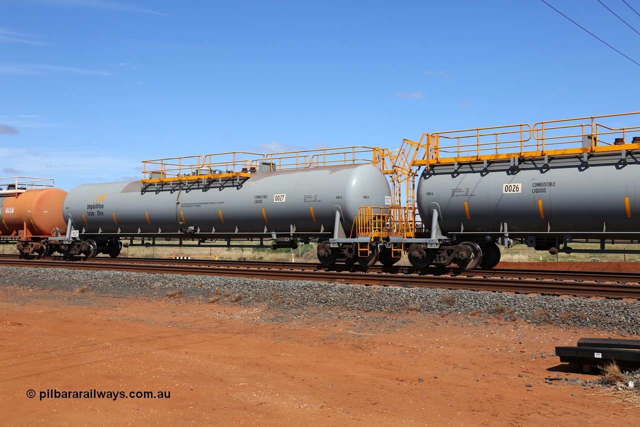 150314 7748
Bing Siding, empty 116 kL CNR-QRRS of China built tank waggon 0027, one of a batch of ten built in 2014.
Keywords: CNR-QRRS-China;BHP-tank-waggon;