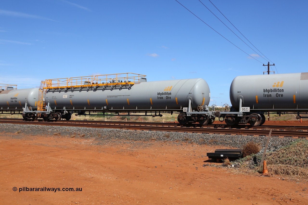 150314 7754
Bing Siding, empty 116 kL CNR-QRRS of China built tank waggon 0022, one of a batch of ten built in 2014.
Keywords: CNR-QRRS-China;BHP-tank-waggon;