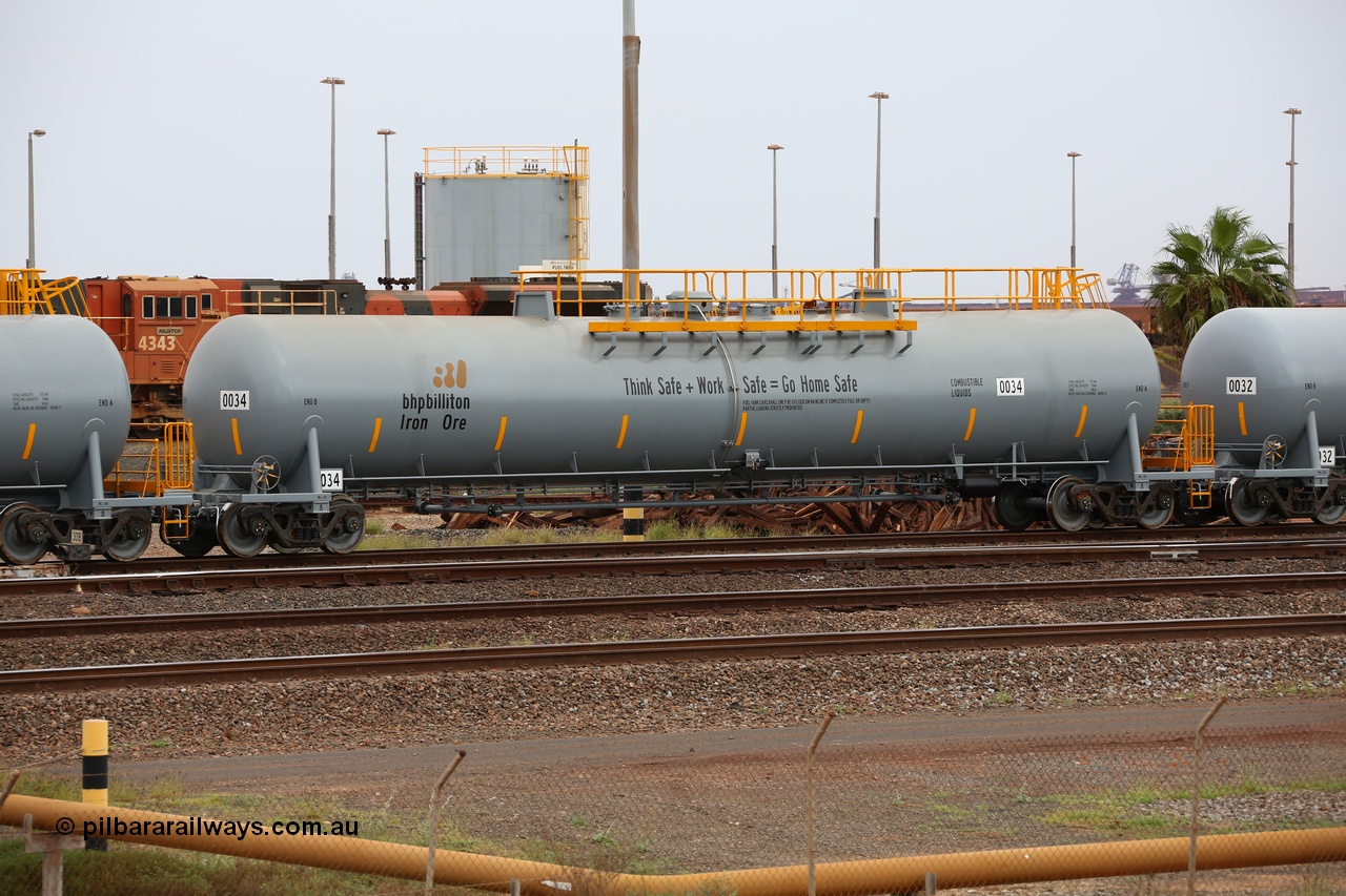 150523 8208
Nelson Point, empty 116 kL CNR-QRRS of China built tank waggon 0034, one of a second batch delivered in 2015 with safety slogan 'Think Safe + Work Safe = Go Home Safe'.
Keywords: CNR-QRRS-China;BHP-tank-waggon;