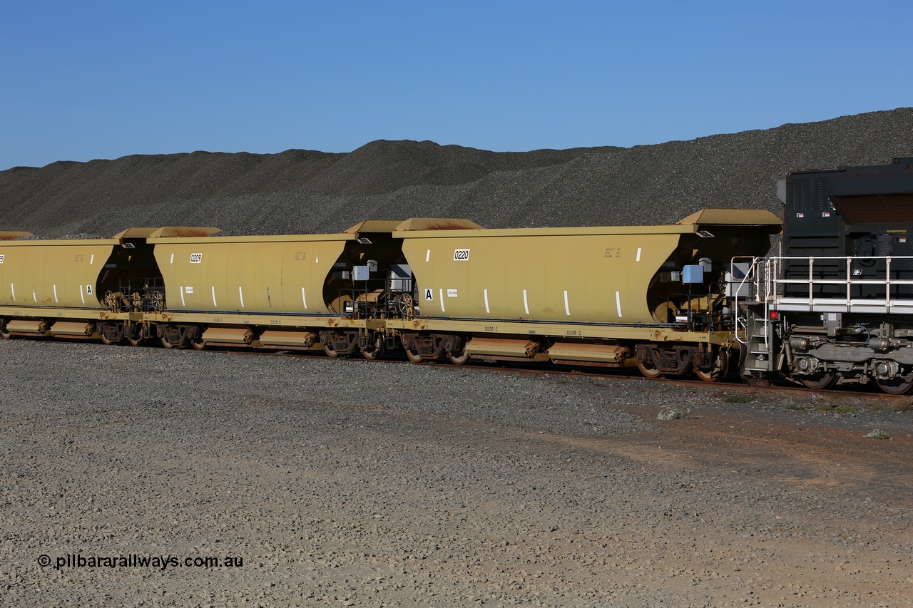 150620 9326
Quarry 8 ballast loading area, CNR-QRRS of China built 99 tonne ballast waggons 0209 and 0220 await loading.
Keywords: CNR-QRRS-China;BHP-ballast-waggon;