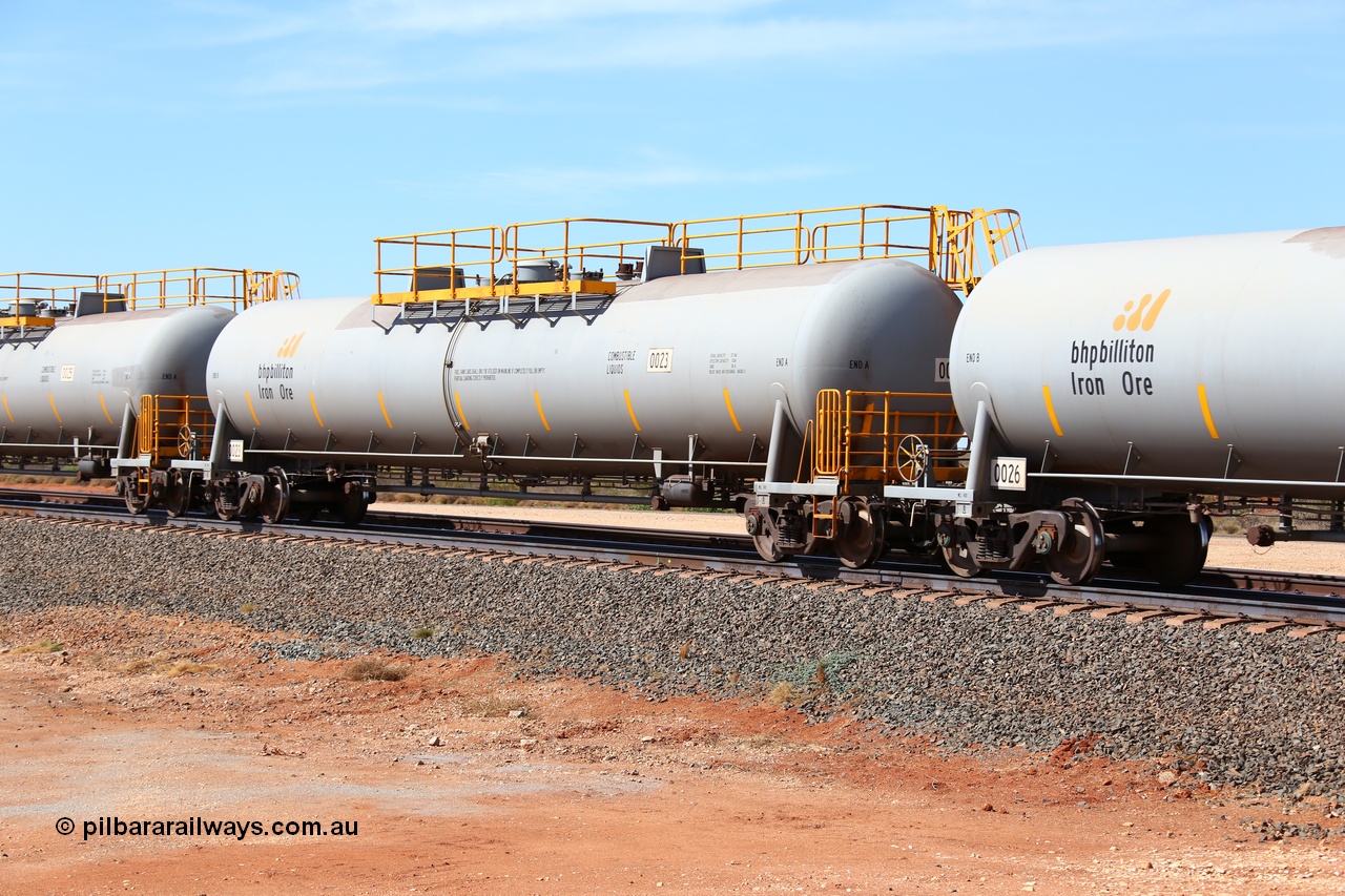 160128 00333
Mooka Siding, empty 116 kL CNR-QRRS of China built tank waggon 0023, one of a batch of ten built in 2014.
Keywords: CNR-QRRS-China;BHP-tank-waggon;