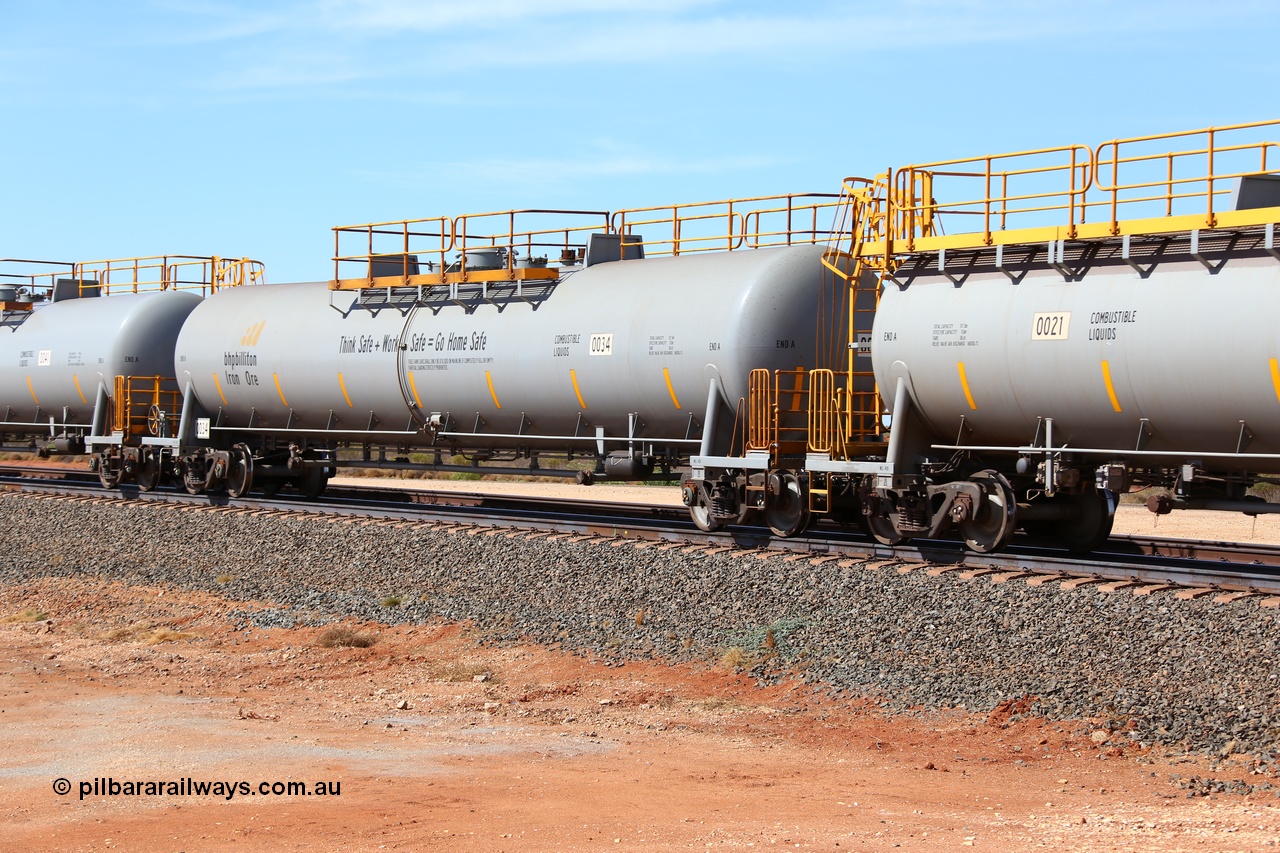 160128 00336
Mooka Siding, empty 116 kL CNR-QRRS of China built tank waggon 0034, one of a second batch delivered in 2015 with safety slogan 'Think Safe + Work Safe = Go Home Safe'.
Keywords: CNR-QRRS-China;BHP-tank-waggon;