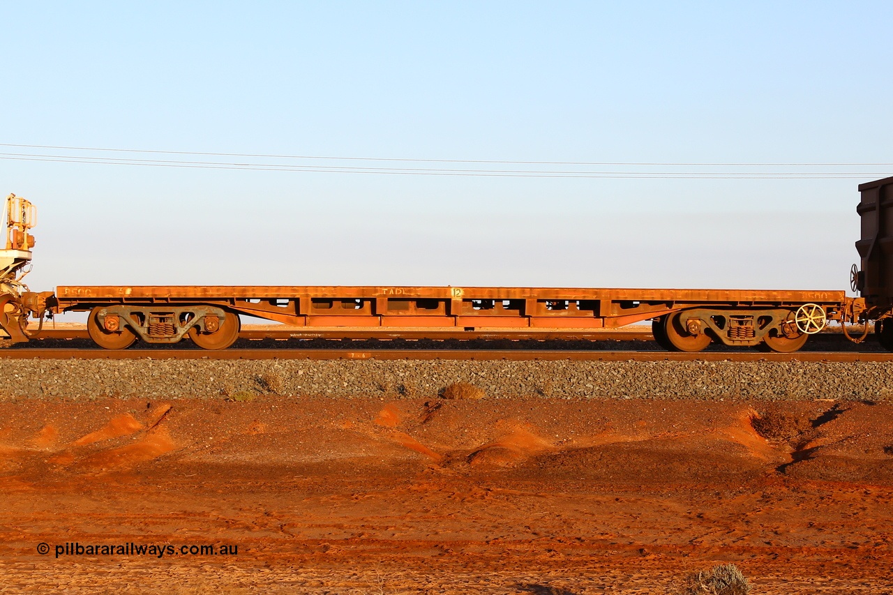 181118 0308r
Redbank, flat waggon 8500, originally built by Tomlinson Steel WA for Goldsworthy Mining as one of six 55 ton flat waggons built in 1966, and later modified by BHP to increase its capacity.
Keywords: 8500;Tomlinson-Steel-WA;GML;BHP-flat-waggon;