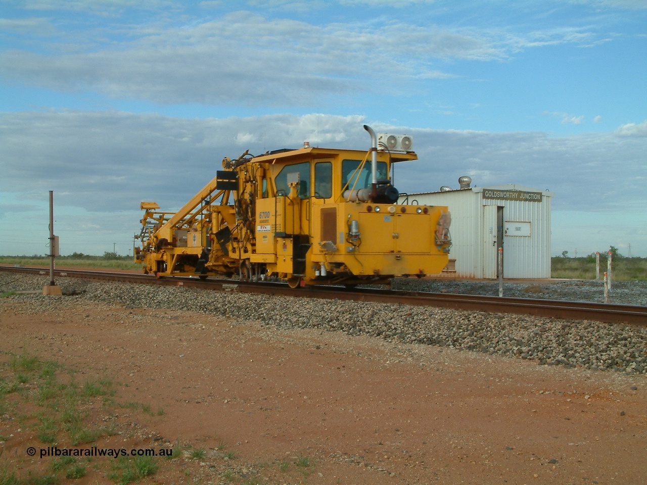 040407 072720
Goldsworthy Junction, Barclay Mowlem track tamper a Fairmont Jackson model 6700 tamper serial 153172, 7th April 2004.
Keywords: Jackson;6700;153172;track-machine;