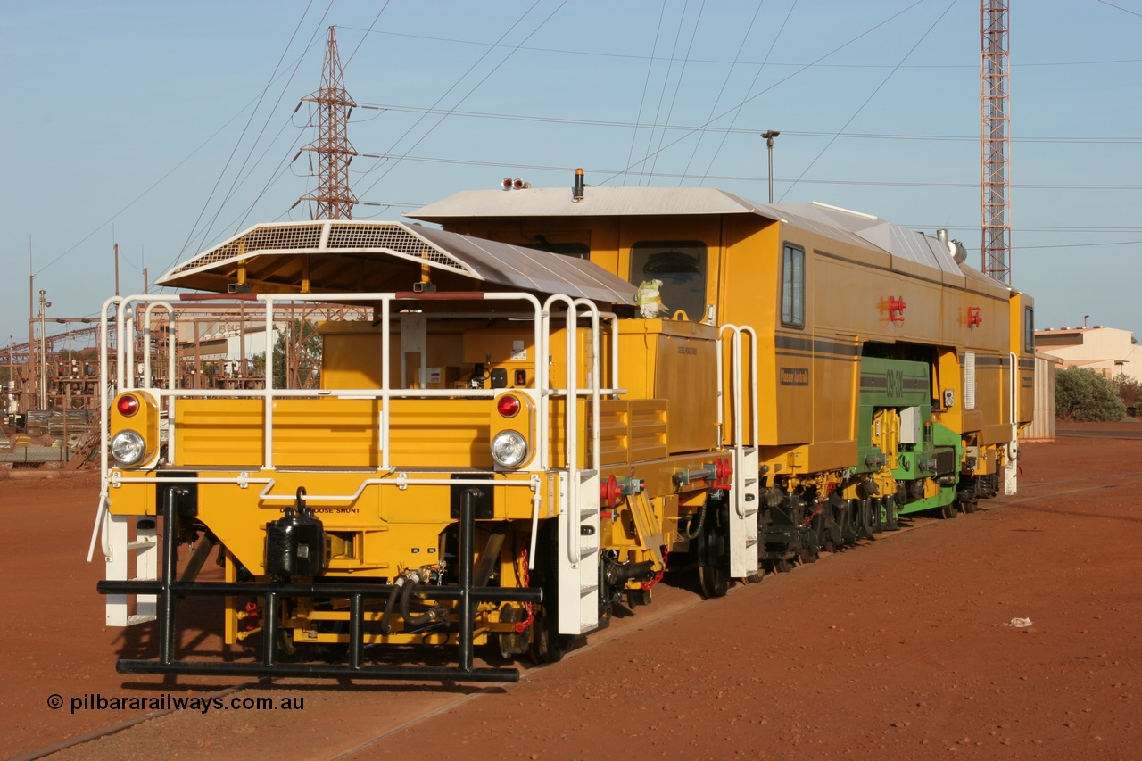 050410 0521
Nelson Point yard hard stand area rear view of brand new having only been delivered the day before, BHP track tamper to become Tamper 3, a Plasser Australia 09-3X model with serial M480. 10th April 2005.
Keywords: Tamper3;Plasser-Australia;09-3X;M480;track-machine;