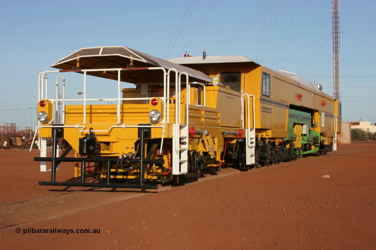050410 0526
Nelson Point yard hard stand area rear view of brand new having only been delivered the day before, BHP track tamper to become Tamper 3, a Plasser Australia 09-3X model with serial M480. 10th April 2005.
Keywords: Tamper3;Plasser-Australia;09-3X;M480;track-machine;