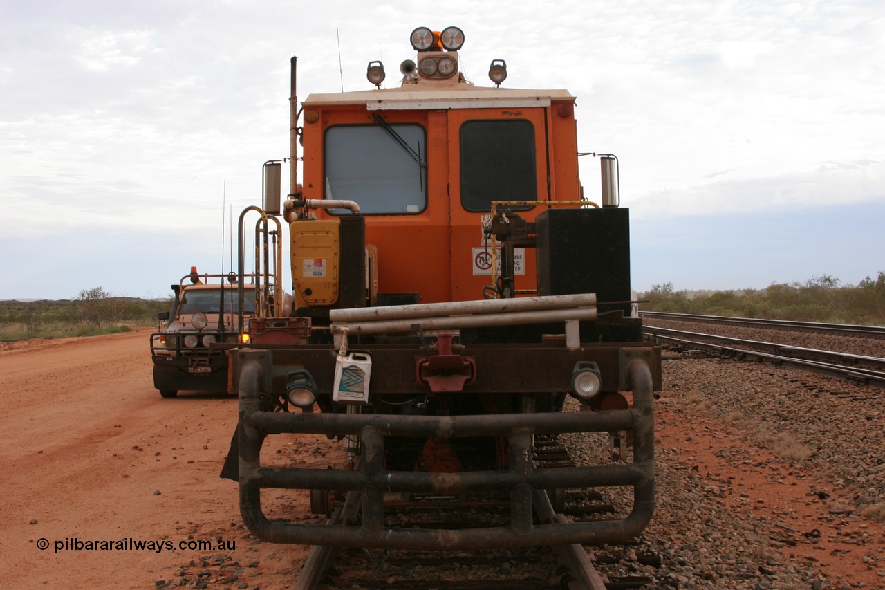 050412 0812
Abydos Siding backtrack, view of the rear of BHP's Mainline Tamper 1, a Plasser Australia 09-32 CAT model tamper serial 306 built in 1986. 12th April 2005.
Keywords: Tamper1;Plasser-Australia;09-32-CAT;306;track-machine;