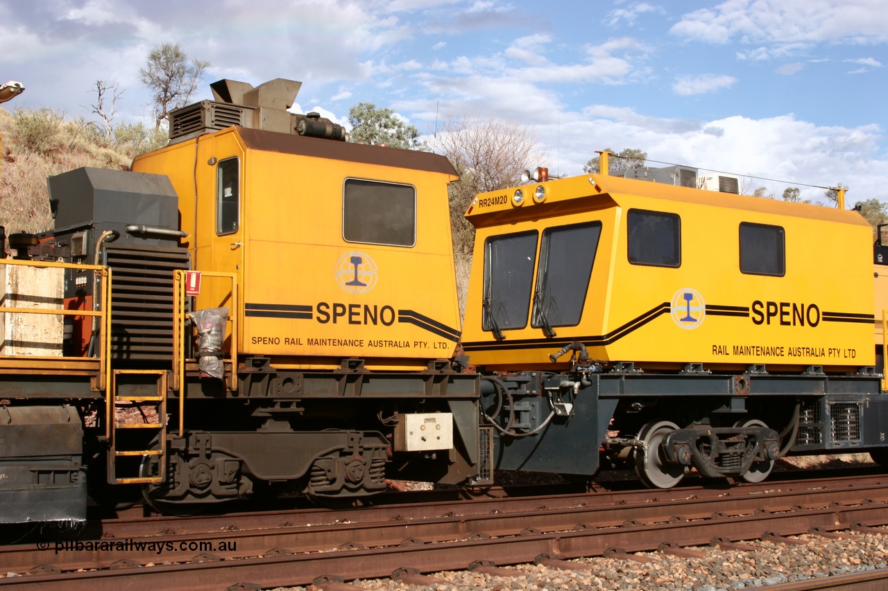 050421 1621
Hesta Siding backtrack, Speno Australia's two 24 stone rail grinders coupled together before they had id stickers fitted, the left unit was later stickered as RG 2, the right unit was stickered as RG 1 and is serial M20. 21st April 2005.
Keywords: Speno;RR24;M20;track-machine;