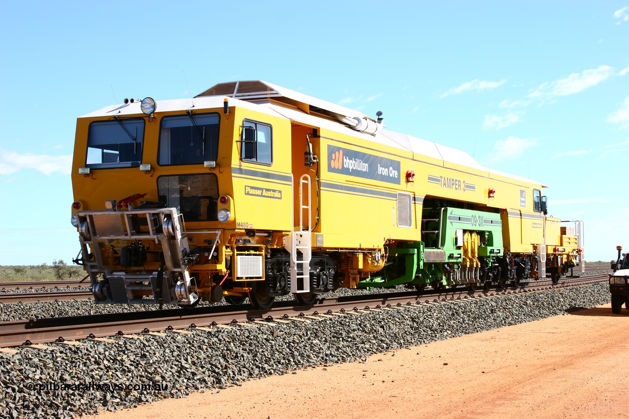 050625 3606
Mooka North, BHP's new Tamper 3 track machine a Plasser Australia 09-3X model serial M480. 25th June 2005.
Keywords: Tamper3;Plasser-Australia;09-3X;M480;track-machine;