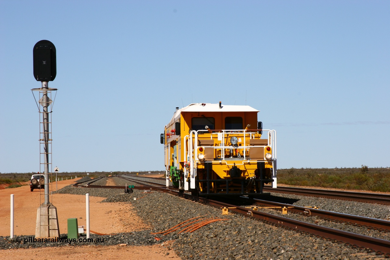 050625 3660
Mooka North, BHP's new Tamper 3 track machine a Plasser Australia 09-3X model serial M480 in out on the passing track. 25th June 2005.
Keywords: Tamper3;Plasser-Australia;09-3X;M480;track-machine;