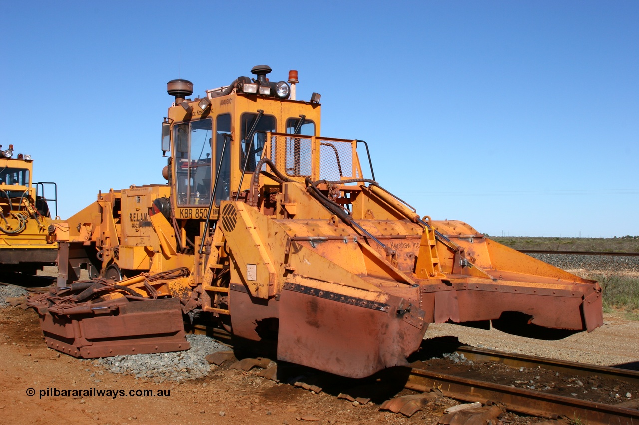 050801 4756
Flash Butt yard, a Knox Kershaw KBR 850 ballast regulator lettered for Railway Equipment Leasing And Maintenance RELAM Inc. 1st August 2005.
Keywords: Knox-Kershaw;KBR-850;track-machine;