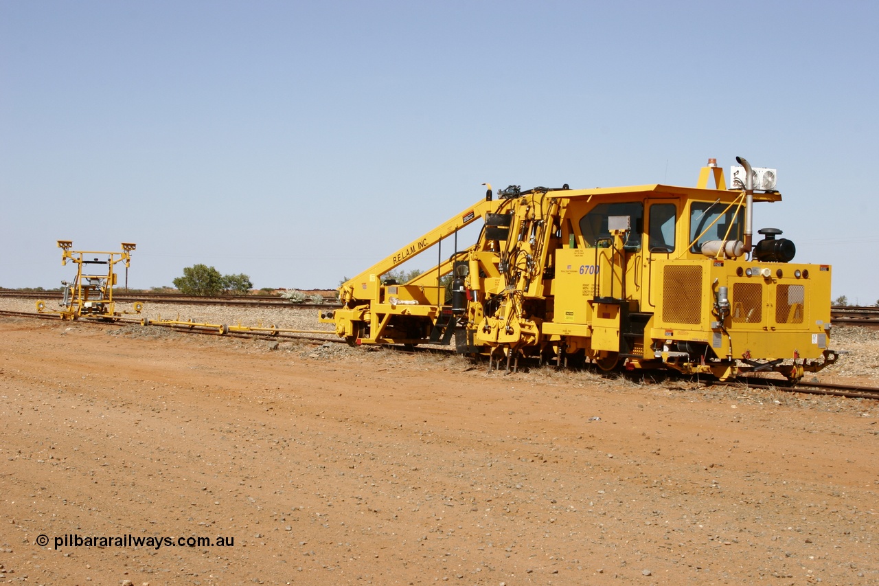 051001 5670
Flash Butt yard, Jackson model 6700 tamper serial 153246 lettered for Railway Equipment Leasing And Maintenance RELAM Inc undergoing delivery checks. 1st October 2005.
Keywords: Jackson;6700;153246;track-machine;