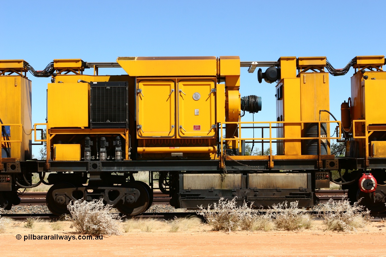 060501 3921
Abydos Siding backtrack, Speno rail grinder RG 1, a RR24 model grinder with 24 grinding wheels, serial M20, second grinding module. 1st May 2006.
Keywords: RG1;Speno;RR24;M20;track-machine;